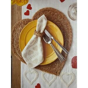 7 pc Valentines Day Dining Table Setting for Two, Heart Placemats, Napkin Runner